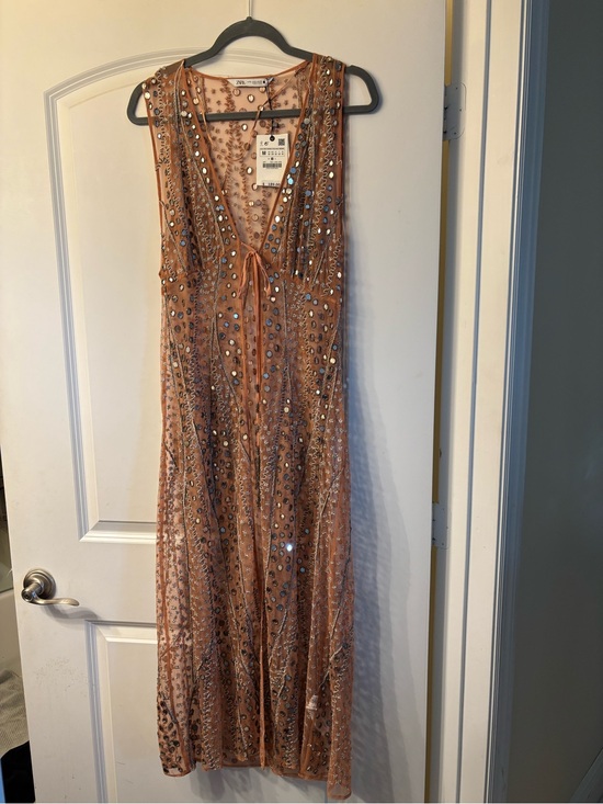 Zara Dresses & Skirts - Zara Sheet Embellished Dessert Rose Duster / Vest  Maxi  NWT Medium